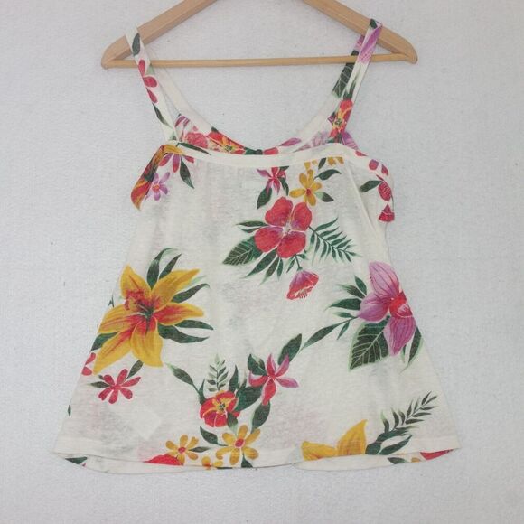 Old Navy Tank Top White Crop Flowy Ruffle Strap Floral Tropical Beach Women's XS - Picture 7 of 7